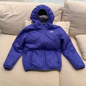 The North Face Kids Girls Purple Hooded Puffer Reversable Jacket Size Large 12